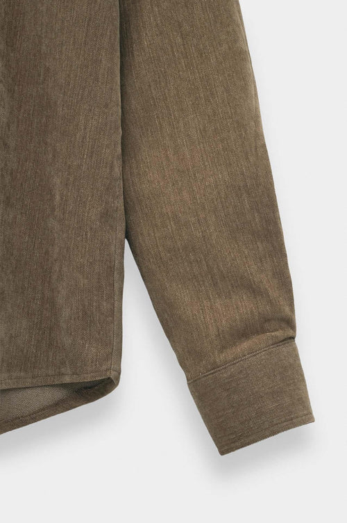 REGULAR FIT TEXTURED TAUPE CORDUROY SHIRT - 3