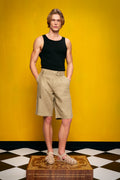 100% LINEN KHAKI SHORTS