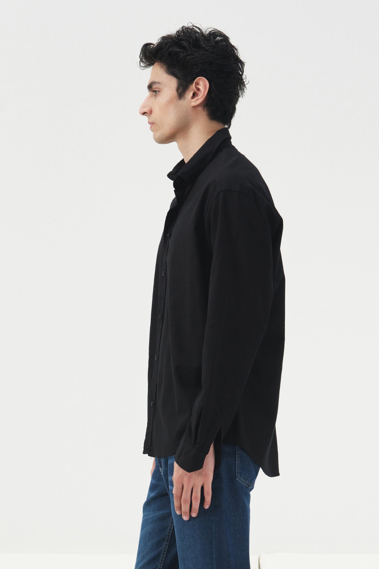 OVERSIZE DÖKÜMLÜ SİYAH FRESH KETEN GÖMLEK