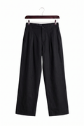 CLASSIC PLEATED LINEN BLACK TROUSERS