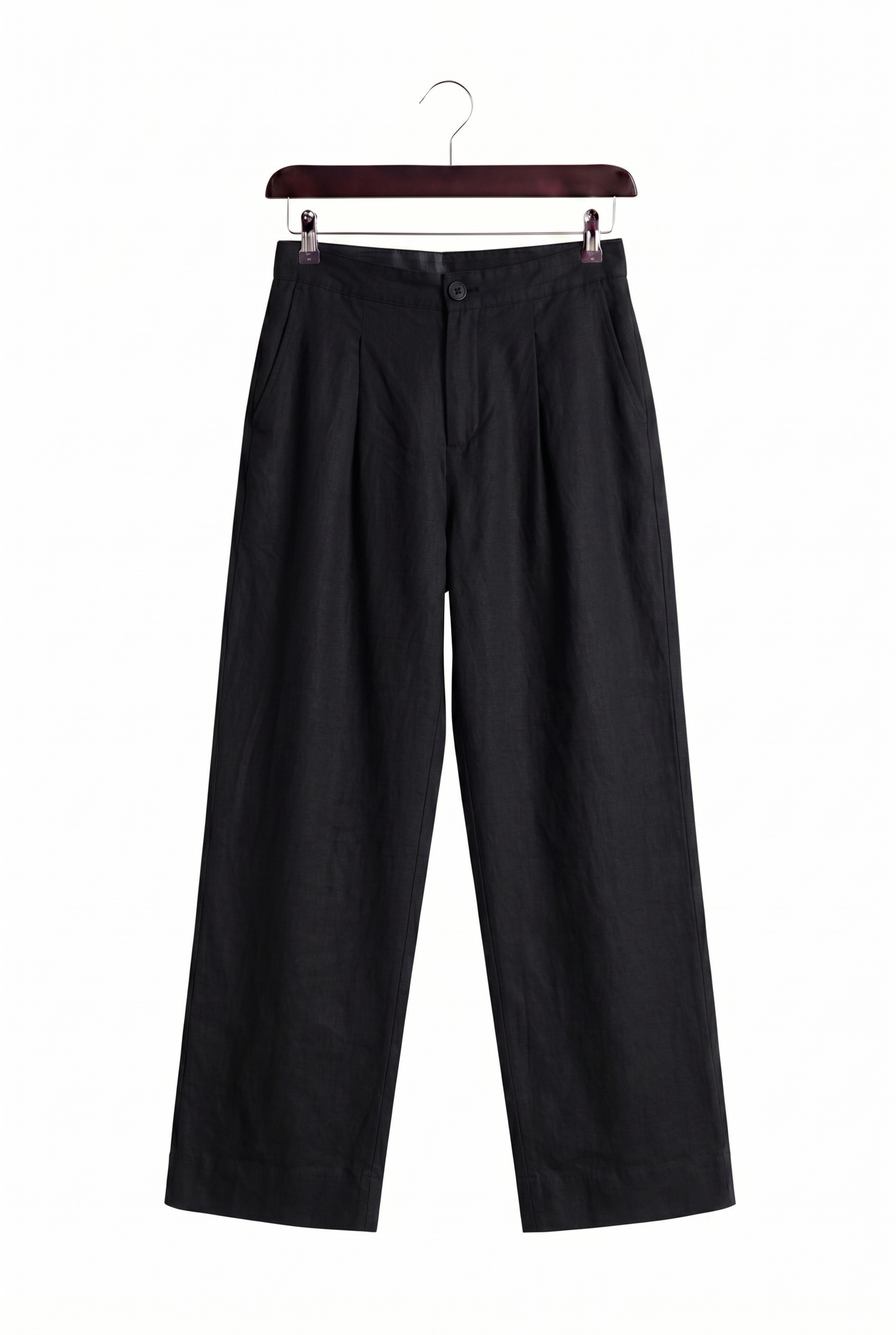 CLASSIC PLEATED LINEN BLACK TROUSERS