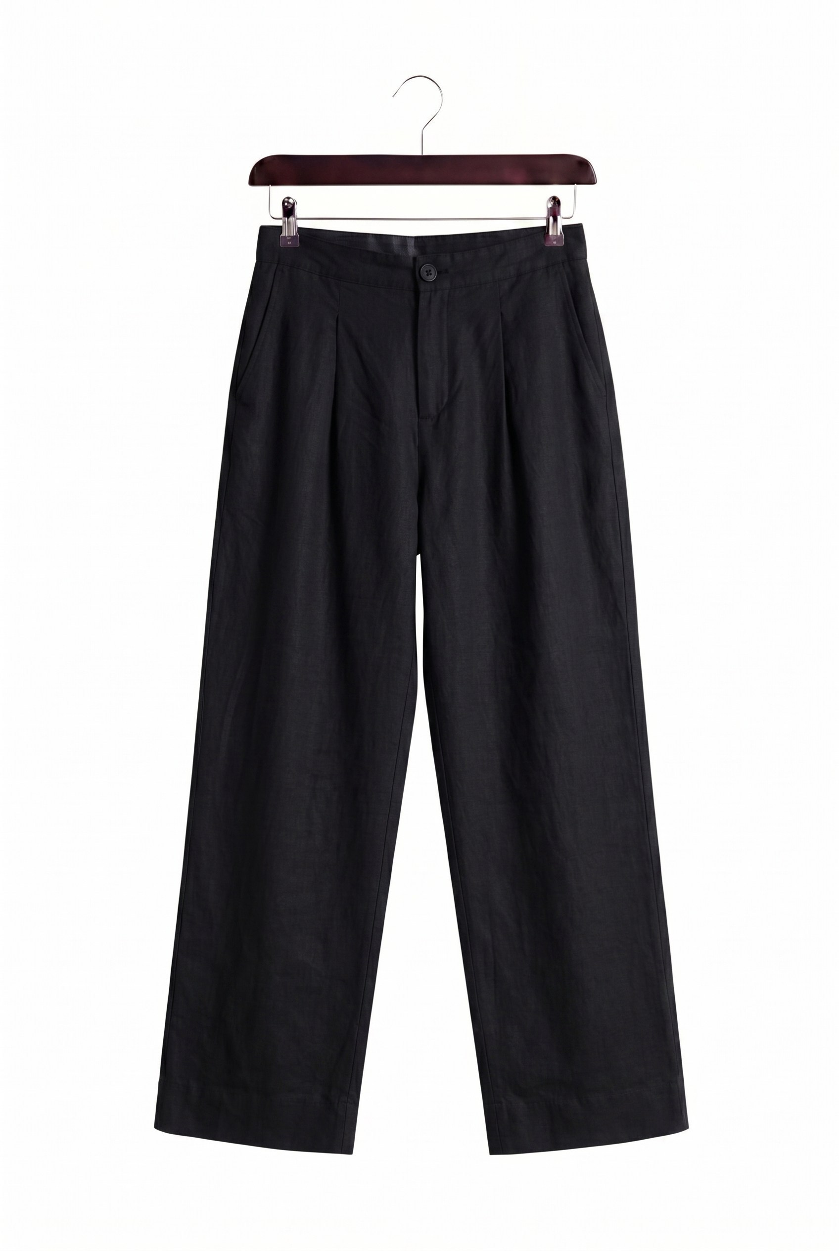 CLASSIC PLEATED LINEN BLACK TROUSERS