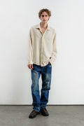OVERSIZED DRAPED VELVET BEIGE SHIRT