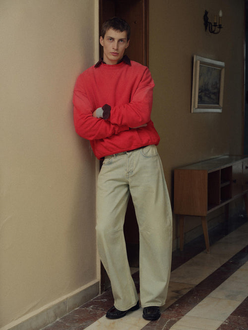WASH EFFECT CREW NECK RED SWEATSHIRT - 3